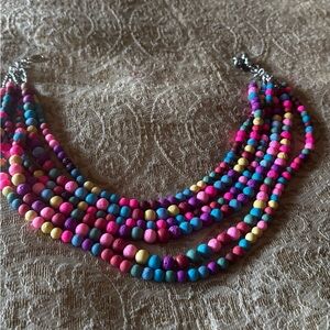 Sassy Jones Multistrand Beaded Necklace - Pink, Blue, Yellow & Purple